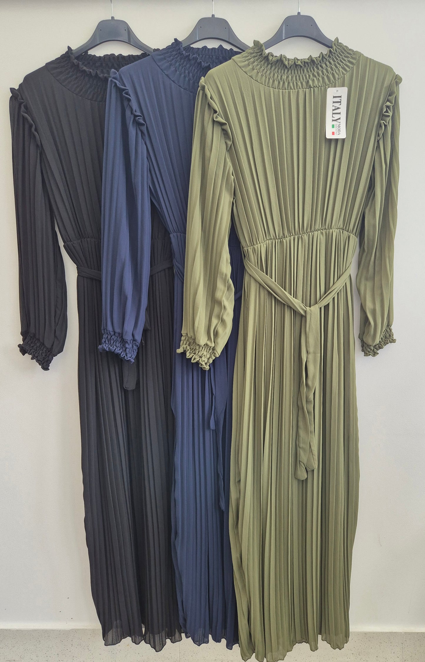 Pleated Dress with Cuff Sleeves