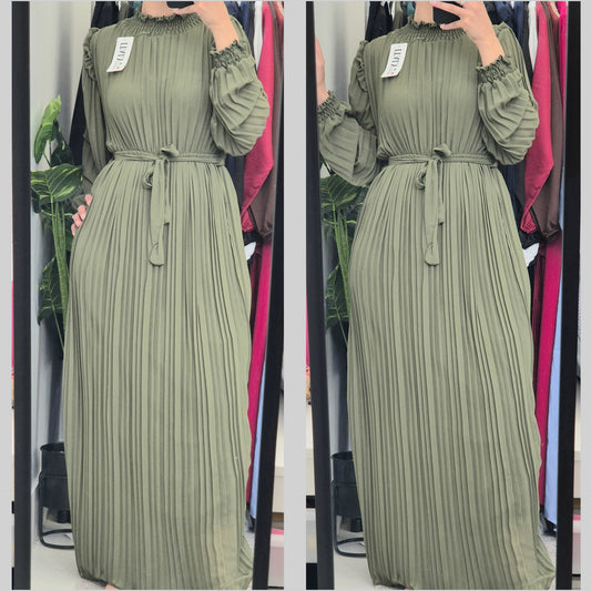 Pleated Dress with Cuff Sleeves